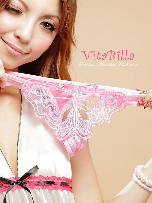 エロ下着の通販商品：蝶柄Tバック1502ピンク・イメージ写真１