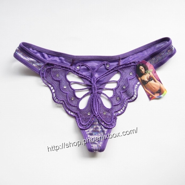 エロ下着の通販商品：蝶のモチーフopenTバック・紫・イメージ写真１