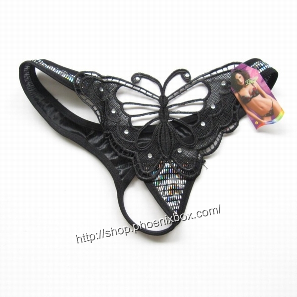 エロ下着の通販商品：蝶のモチーフopenTバック・黒・イメージ写真３