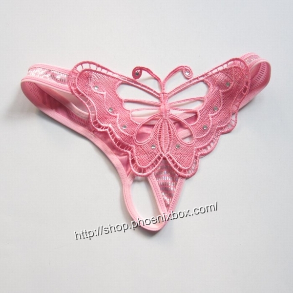 エロ下着の通販商品：蝶のモチーフopenTバック・ライトピンク・イメージ写真１