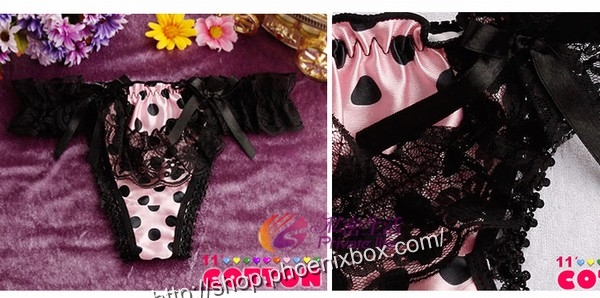 エロ下着の通販商品：水玉柄Tバック・黒レース×ピンク・イメージ写真３