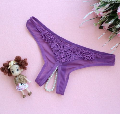 エロ下着の通販商品：パール付きオープンクロッチ・紫・イメージ写真１
