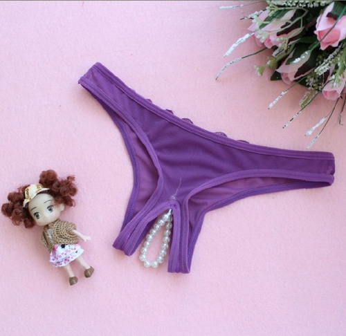 エロ下着の通販商品：パール付きオープンクロッチ・紫・イメージ写真２