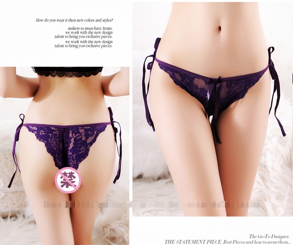 セクシー下着の通販商品：サイド結ぶtypeのオープンショーツ・紫・イメージ写真
