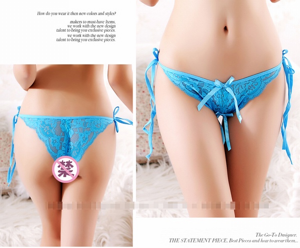 セクシー下着の通販商品：サイド結ぶtypeのオープンショーツ・ブルー・イメージ写真